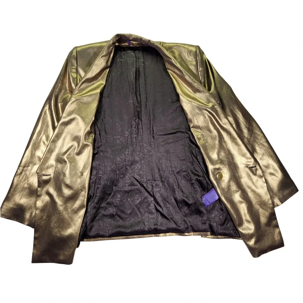 Ralph Lauren Collection‎ Gold Metallic Double Breasted Runway Blazer Italy 6/8